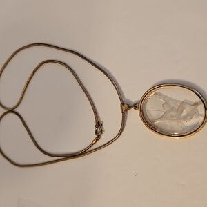 Goldtone & Glass Intaglio Angel Pixie on Goldtone Snake 26" Necklace